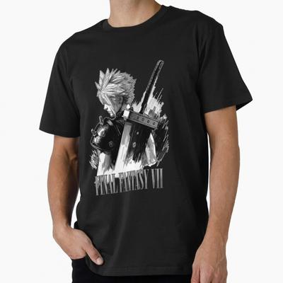 Zwart wit final fantasy vii Spel Cadeau T-shirt voor RPG gamer 100% katoen Korte mouw Grafisch