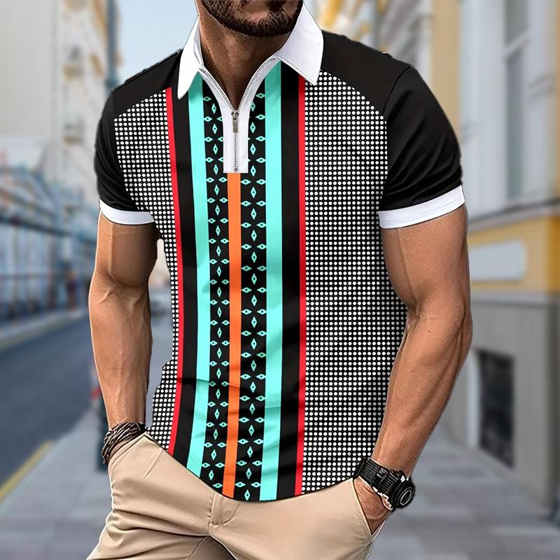 

Чоловіча сорочка поло кежуал на блискавці з коротким рукавом модна кежуал на блискавці літня весняна звичайного крою сорочка з 3D принтом п ятикутної зірки 8XL різнокольоровий