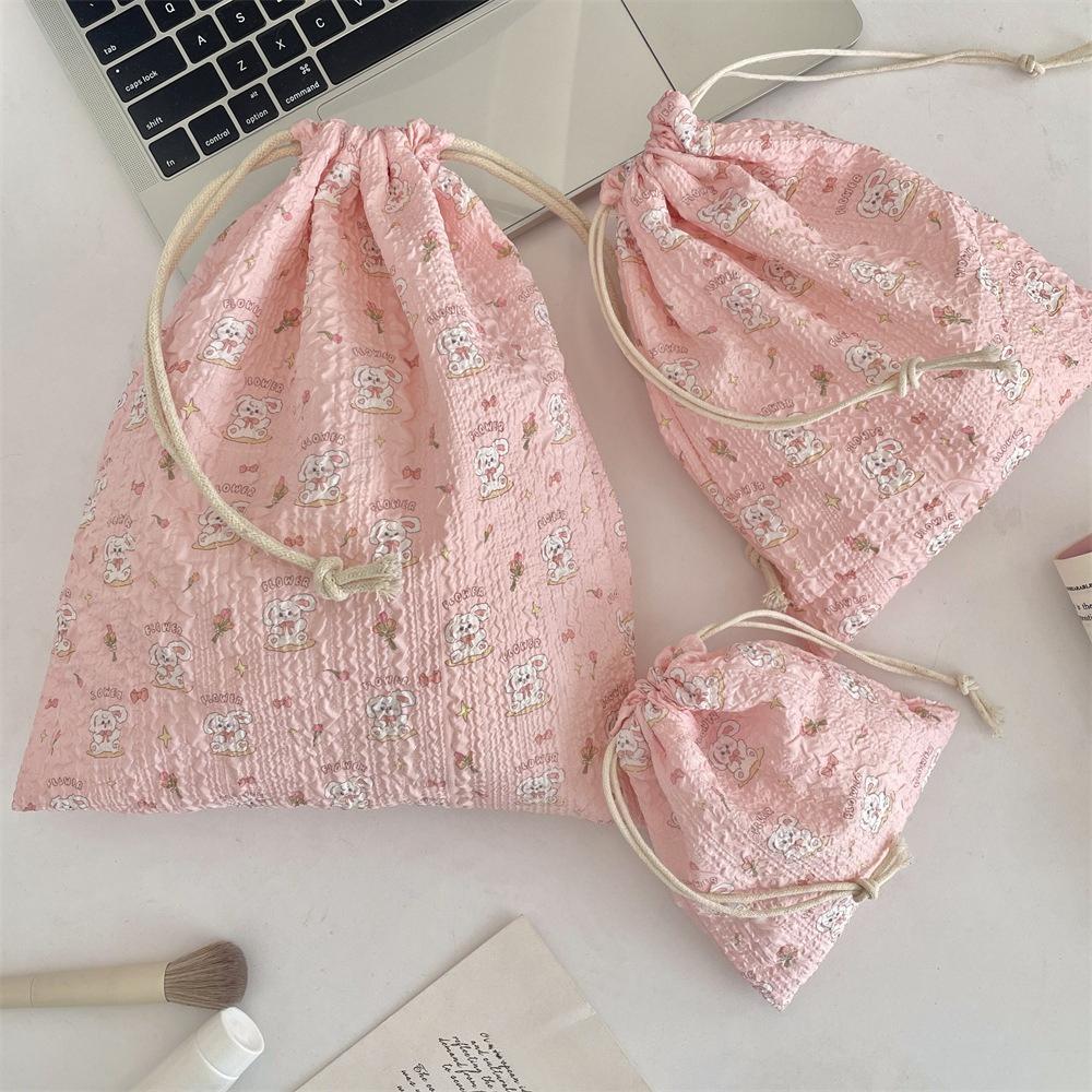 Cute Floral Women Makeup Bag Pouch Kawaii Portable Toiletries Cosmetics Storage Organizer Travel Cosmetic Bag Drawstring Case