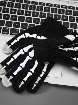 Men's Halloween Decorative Warm Gloves Fall and Winter Split Fingers Open-fingered Knit Gloves Fashion Skull Hand Pattern Gloves