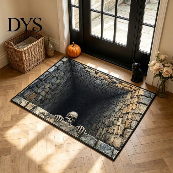 Non-slip Entrance Mat for Indoor 3D Halloween Rug, Spooky Skeleton Depth Pattern Durable Washable Door Rug Absorbent Front Bathroom Entryway