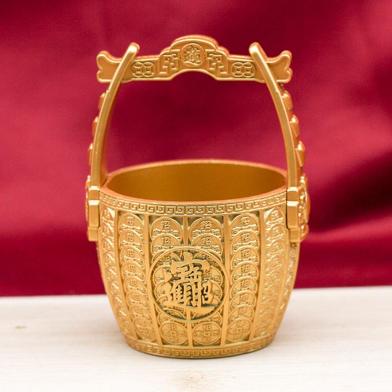 Golden Wealth-Attracting Coin Barrel: Luxury Metal Decorative Ornament for Living Rooms and Studies