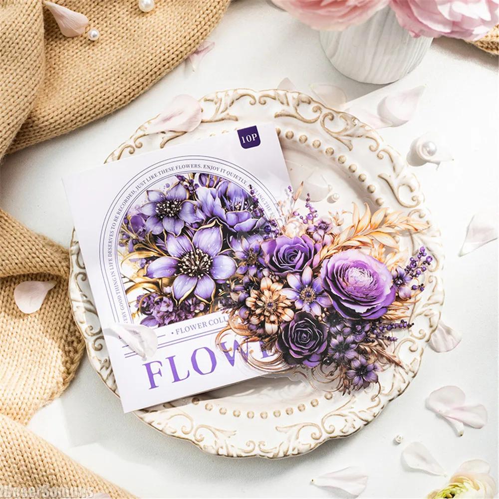 10pcs Large Size Scrapbooking Material Flowers Plant Stickers Aesthetic Stick Labels Decorative Hand Account Diary Album