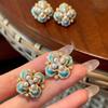 Exquisite Blue Pearl Flower Earings Stud Fine Palace Style High Grade Retro Turquoise Earrings for Women Zircon