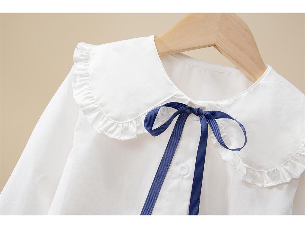 Spring & Autumn Girls' Cotton Doll Collar Long Sleeve Shirt - Casual Trendy Top for Kids