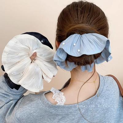 Super Fee Perlen Netzgarn Dickdarm Haarband Plissierte Textur Pferdeschwanz Kopf Blume Haarband Hochwertiges Stirnband Kopfschmuck