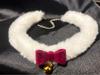 Wine Red Plush Collar Choker with Bell & Bow - Christmas Date Night Accessory