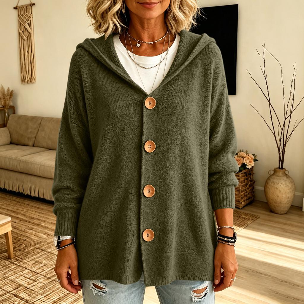 Cardigan a Maglia con Cappuccio da Donna Giacca Maglione Colore Casuale Manica Lunga per Autunno Inverno
