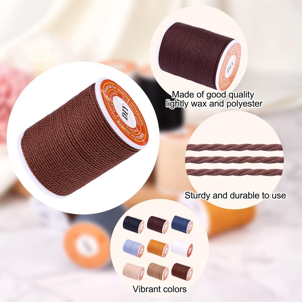 Craftdady 9 Rolls 1mm Waxed Polyester Twine Cord Macrame Braided Bracelet Making Beading Thread String Twisted Trim Cord for Friendship Jewelry