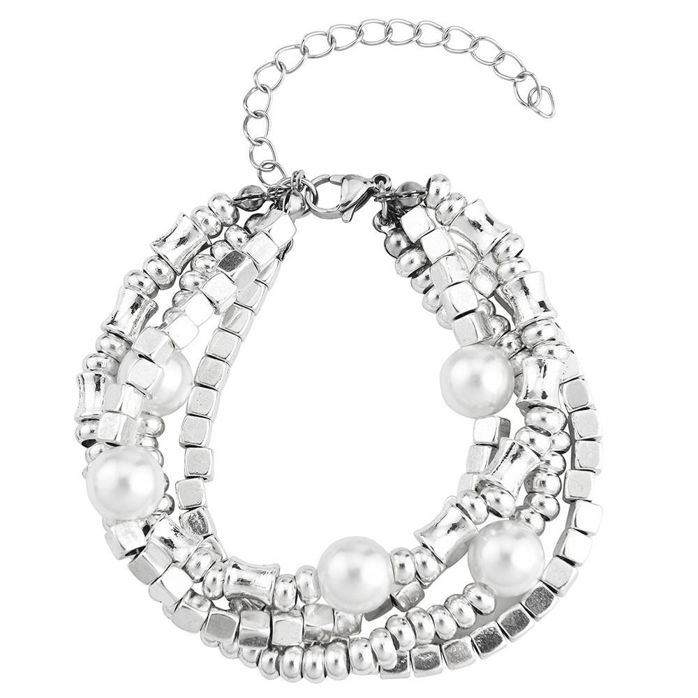 Geometric Pearl Layered Bracelet With V Gold For Women Gift For Winter