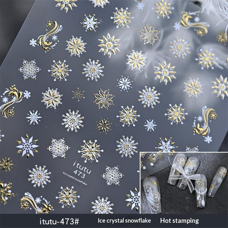 Pretty Snowflake Bow Crystal Ball Nail Art Sticker Embossment Self Adhesive Nail Sticker New Year Christmas Manicure Decals Gift