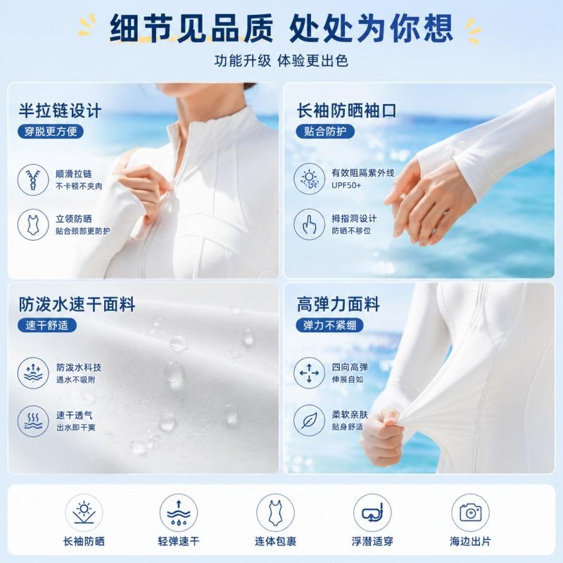 Womens UPF 50 Long Sleeve Rash Guard Swimsuit Full Body Sun Protection Diving Suit Surfing Swimming