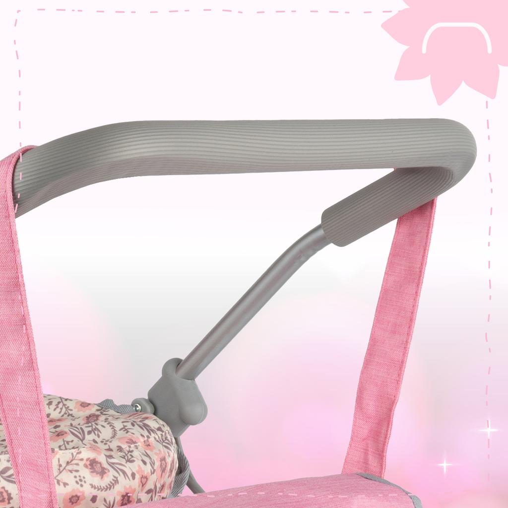 Pink Flowers Foldable Doll Pram Gondola Stroller With Bag