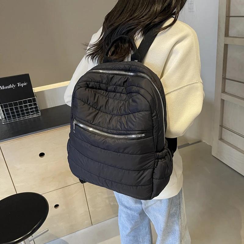 Ultra-light Casual Puffer Backpack Large Capacity Padded Solid Color Padded Portable Soft Travel Bag