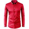 Men's Long Sleeve Stretch Shirt, Slim Fit Solid Color Shirt with Contrast Collar and Rhinestone Buttons, Button-Up Shirt Top