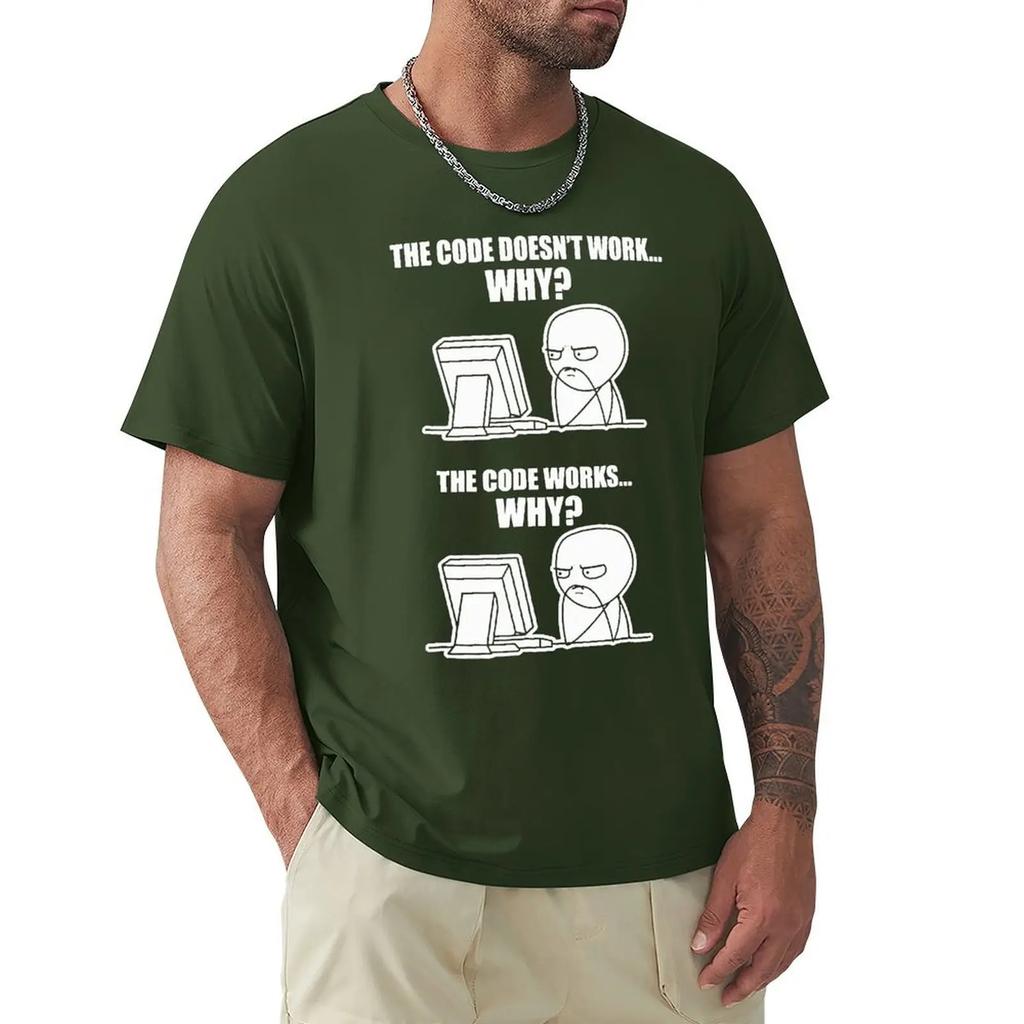 Creative Funny Programmer Code Works Why Meme Print T-Shirt Camiseta Hombre Linux Operating System Fashion Streetwear For Gift
