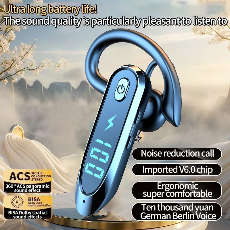 Bluetooth 6.0 Business Wireless Headphone Ear Hook Earphone 270° Rotation LED Display HIFI Stereo Noise Reduction Headset Sport Game Earbud
