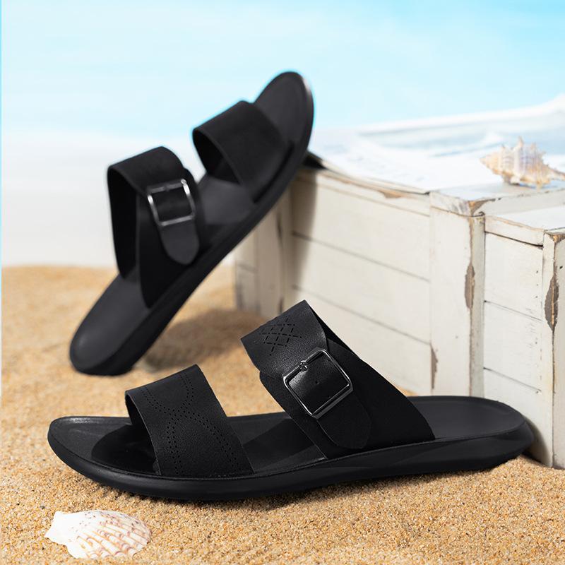 Letní Nerw Pánské Ležérní Jednoduché Jednobarevné S Přezkou Monk Strap Pu Kůže Nazouvací S Plochým Podpatkem Nastavitelné Pantofle