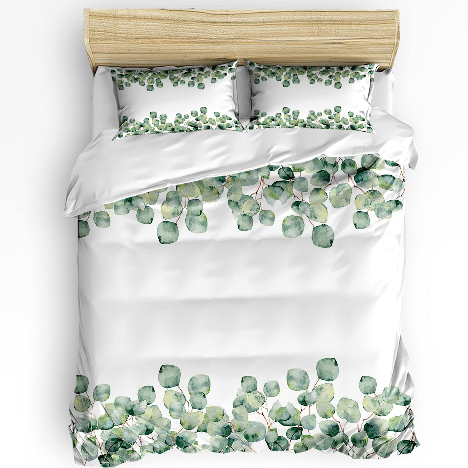

Sage Green Botanical Comforter Cover Eucalyptus Leaves Duvet Cover Spring Watercolor Plants Bedding Set Rustic Farmhouse Bed Set EU Single(135x200cm)
