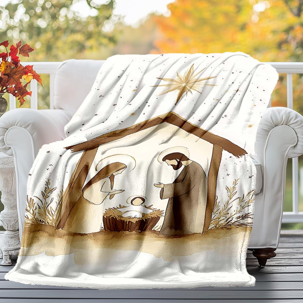 1pc Christmas Nativity Outdoor Flannel Blanket Soft Warm All-Season Throw for Sofa Bed Car Camping Office, Cozy Gift Idea1306S