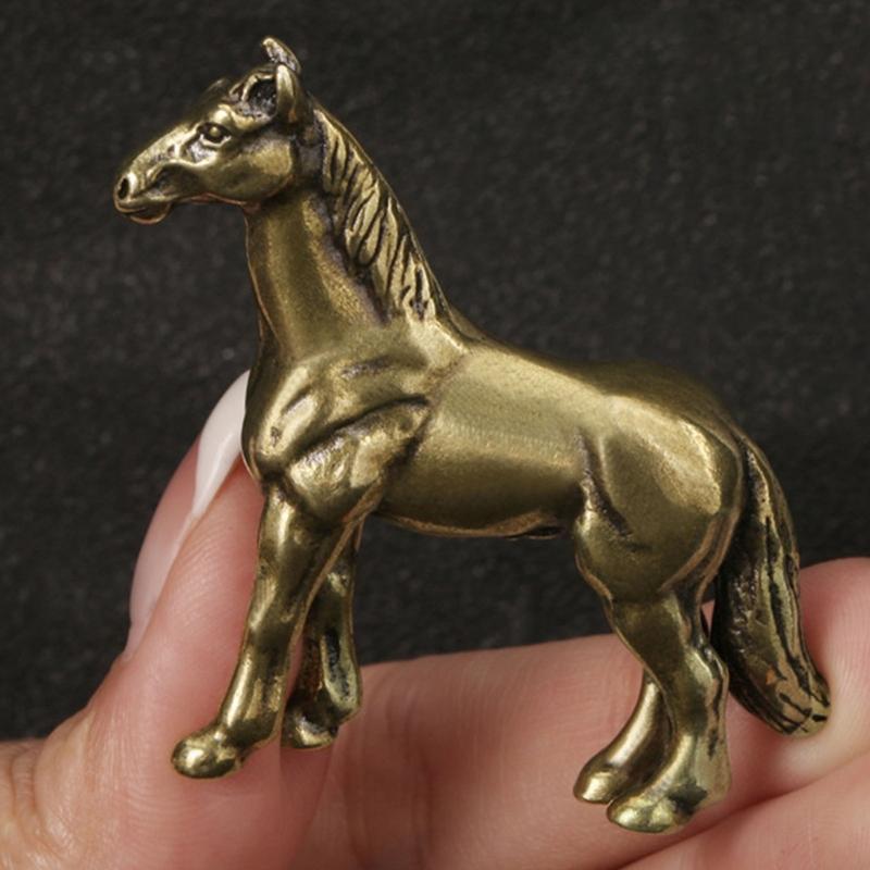 Antique Metal War Horse Statue Carving Traditional Chinese Fengshuis Home Office Decors Sculpture With Stable Base