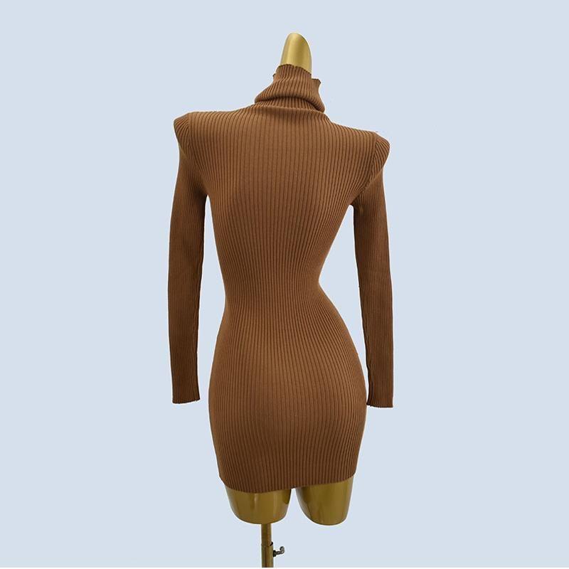 Pile Collar Pure Color Short Silm Hip Knitwear Dress Sweater Inner Soft Stretch Women's Clothing
