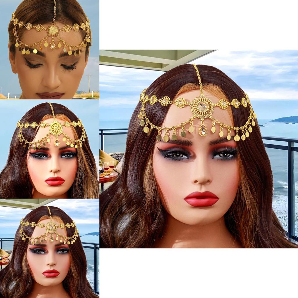 Elegant Simulation Gemstone Decor Women Golden Headpiece With Tassel Design For Gift And Party