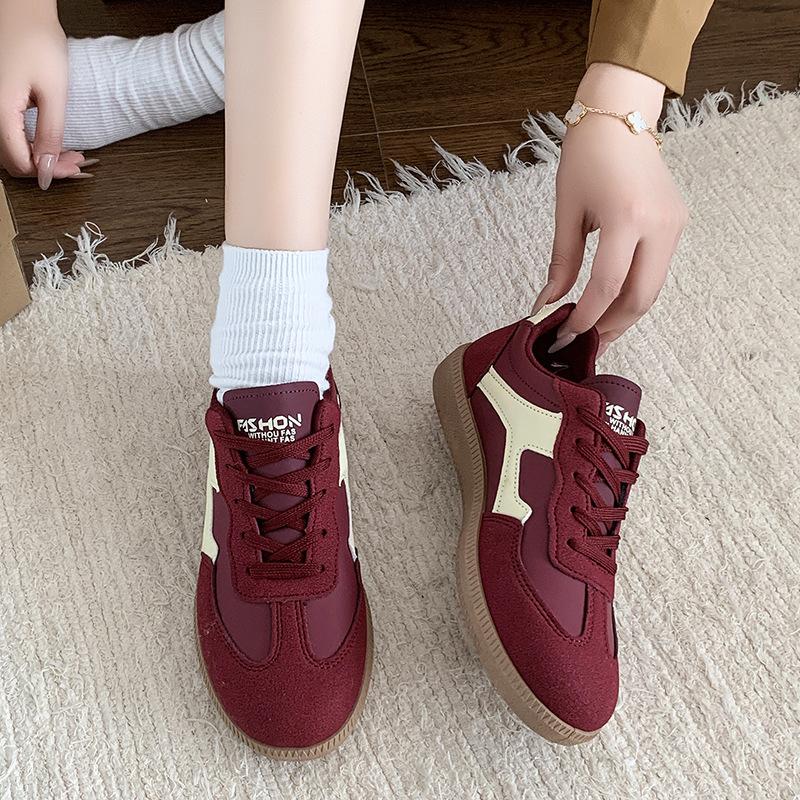 Foreign Trade Large Size Sports Shoes Spring 2025 New Fashion Training Shoes Retro Burgundy Single Shoes