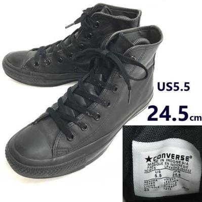 Leather High Top Sneakers Black US5.5 Unisex Vintage Style(USED)