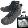 Leather High Top Sneakers Black US5.5 Unisex Vintage Style
