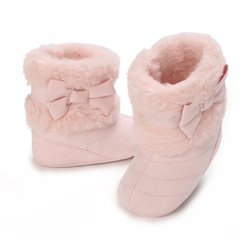 0-18M Babyschuhe Mädchen Winter Plüsch Komfort Schneestiefel Niedliche Schleife Baumwollschuhe Baby Weichbesohlt Rutschfeste Kleinkindschuhe