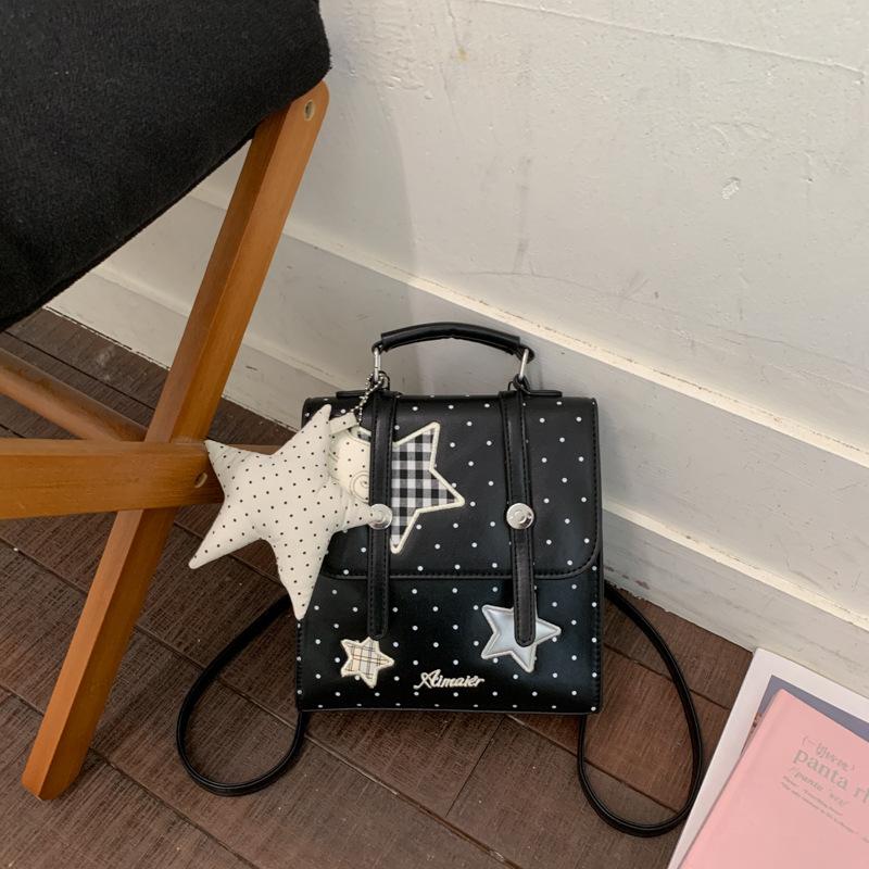 Korean Solid Color Polka Dot Backpack Women's New Fashion Foreign Style Handbag Trendy Casual Foreign Style Small Schoolbag