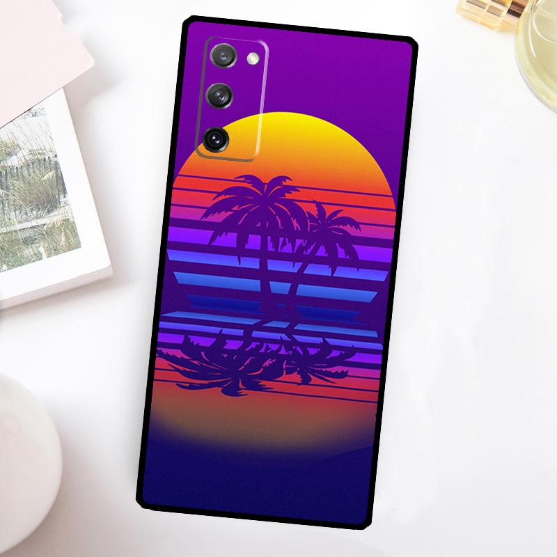 

80s Retrowave Neon Palms Tree Phone Case For Samsung Galaxy S23 S24 Ultra S22 S20 S21 FE Note 20 10 S8 S9 S10 Plus Cover Galaxy S23 Plus