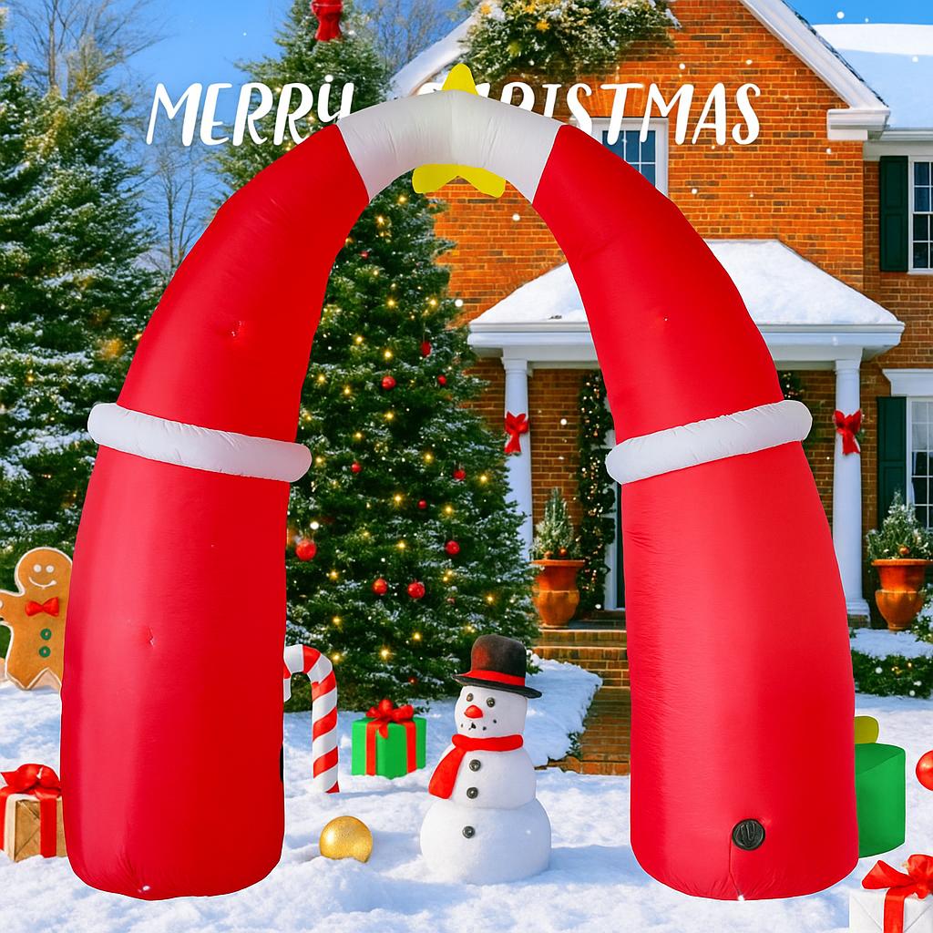 8.8FT Inflatable Christmas Santa Archway Xmas Yard Decoration LED Star Gift Toy Boxes Double Santa Design Home Ornament Gift