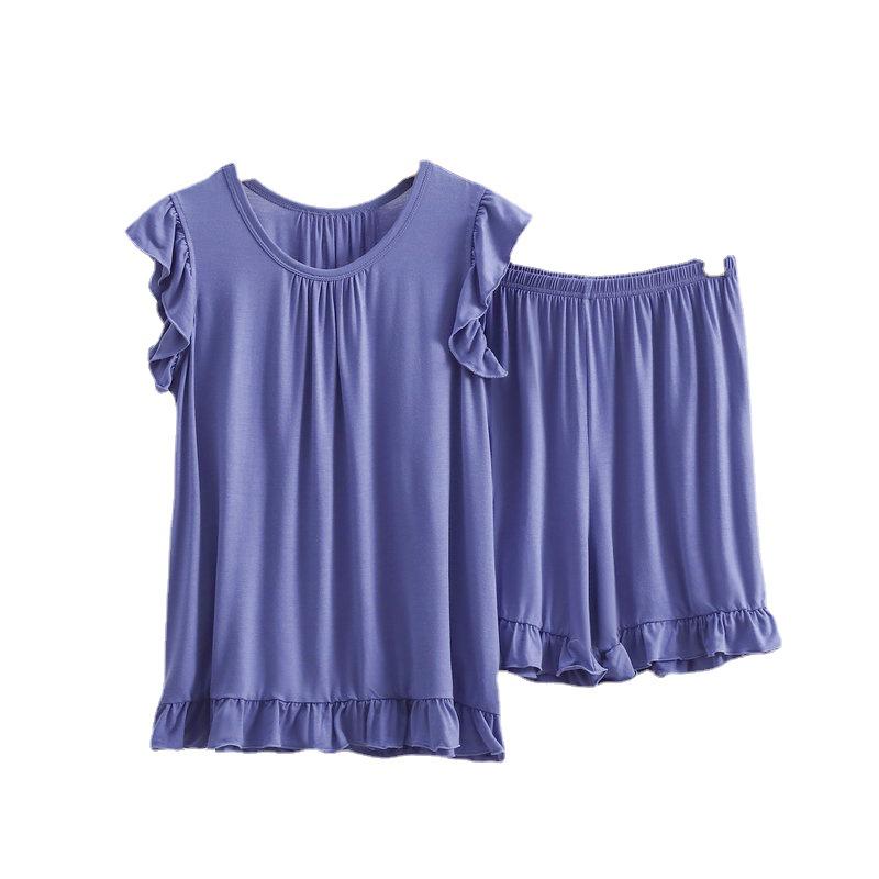 Women's Modal Lace Pajama Set - Ruffle Edge Vest & Shorts, Loose Fit, Lightweight Summer Two-Piece Homewear