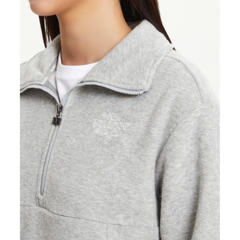 New Balance Nbmde4w942 Women Brushed Terry Fleece Half Zip Up Sweatshirt  Gray 