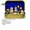 Mini Holy Night Figures Christmas Nativity Set in Tin Box, Hand-Painted Resin Scene Family Figurines, Portable Religious Tabletop Decor, Christian