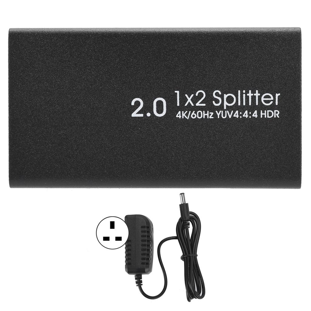 HDMI 2.0 Splitter Full HD 4Kx2K Video HDMI Switcher In 2 Out Amplifier Display 100‑240VUK Plug