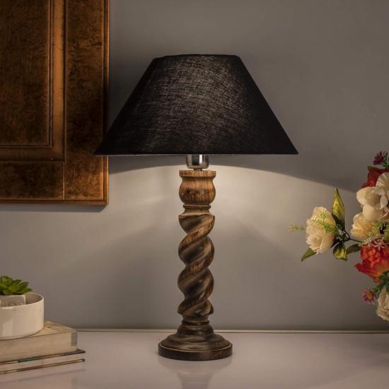 

50 cm Table Lamp for Bedroom Living Room Bedside Reading Lamp, E27 Holder Bulb Included Twister Classic Black Wooden Rustic for Home Decor