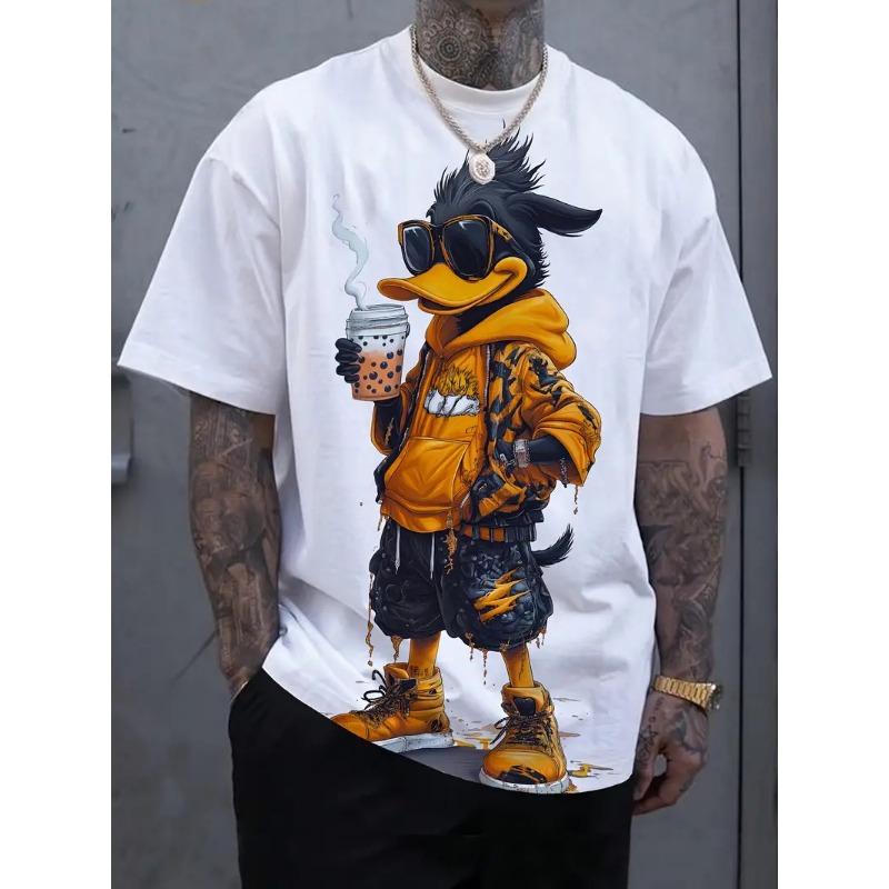 Fun Cartoon Duck Print Men's T-Shirt Casual Summer Casual Short Sleeve Pullover Fashion T-Shirts Outdoor Male Overszied Clothing