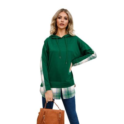 Plus Size Herbst und Winter Damen Sweatshirt Mode mit Kapuze Plaid Splicing Split Sweatshirt Langarm Bluse