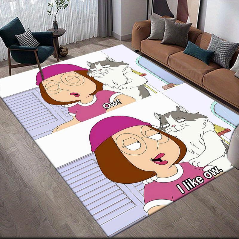 Meg Griffin Flannel Printed Carpet, Home Sofa Decoration for Living Room & Bedroom, Non‑Slip Play Flannel Floor Mat for Game Room