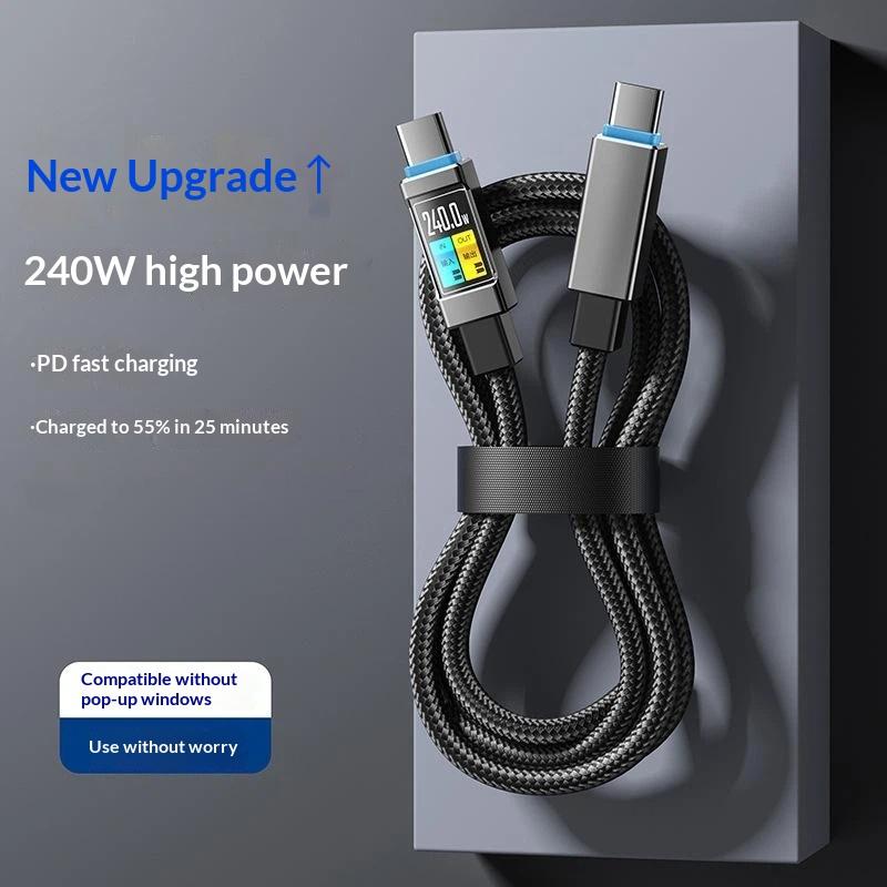 240W USB-C to USB-C PD Fast Charging Cable Digital Display High Speed Data Sync Cord for  15  Car Travel Use