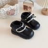Girls French small leather boots 2025 autumn and winter baby girl lace princess short boots soft-soled British Martin boots