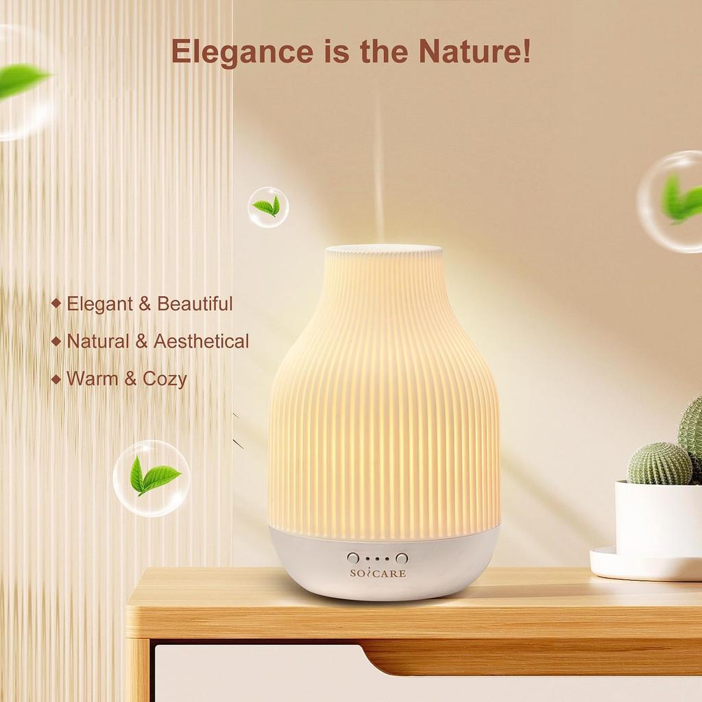 SOICARE Elegant Ceramic Diffuser for Essential Oils with Solid Wood Base,Stone Aromatherapy Essential Oil Diffusers for Home Office Room Decor Gift