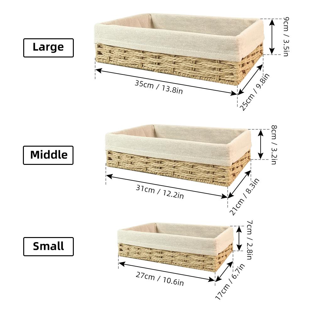 

3Pcs Wicker Storage Basket Hand Woven Paper Rope Shelf Baskets Storage Bins Organization Nesting Baskets Beige бежевый