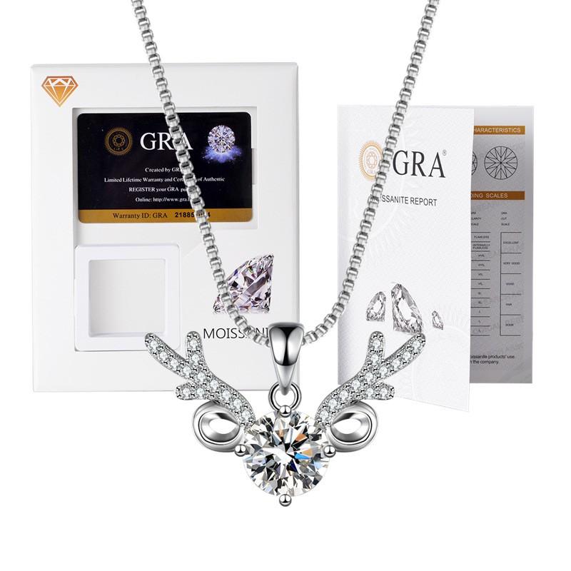 Elegant Moissanite Pendant Necklace With Thick White Gold Plating Hexagonal Crown Design Box Chain 21-50cm Adjustable Length