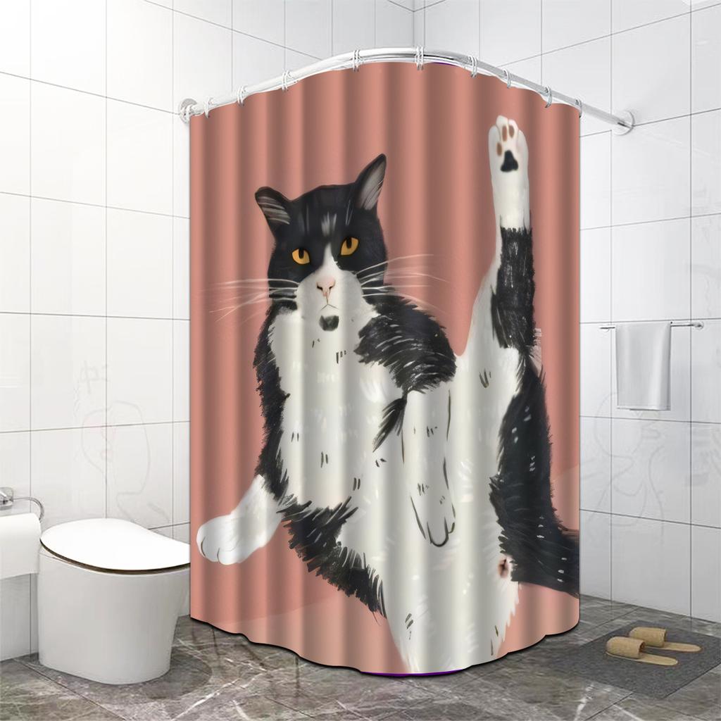 VIKAMA Cartoon Cat Pattern Shower Curtain, Waterproof Bathroom Divider for Bathtub Achieving Wet-Dry Separation