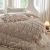 Natural Cotton Quilted Bedspread Bedding Set 4-PC, Princess Ruffled Lace Versatile Duvet Cover Pillowcase 3-PC,Use as Bedspread