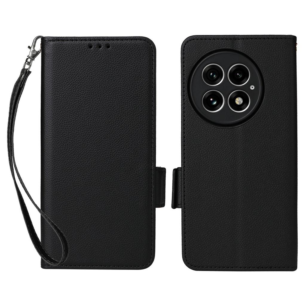 For OnePlus 13 Case with Wrist Strap Litchi Texture PU Leather Wallet Phone Cover